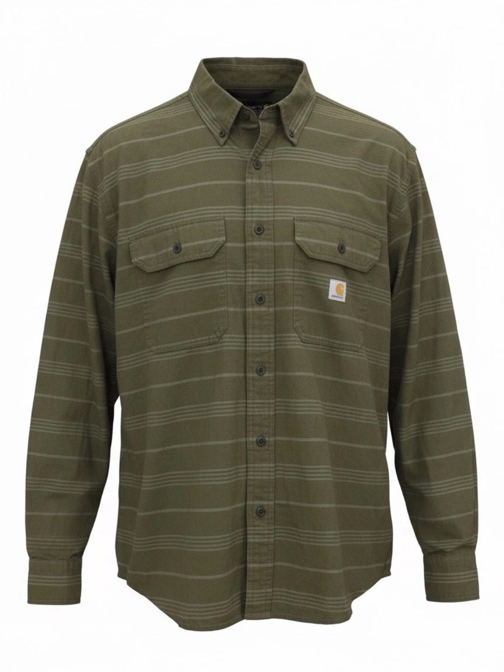 Carhartt Olive Striped Long-Sleeve Work Shirt